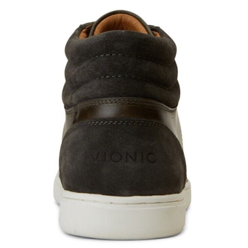Vionic High Top Supportive Malcom Sneaker Mens 8 Greige Green Leather New - Picture 4 of 5